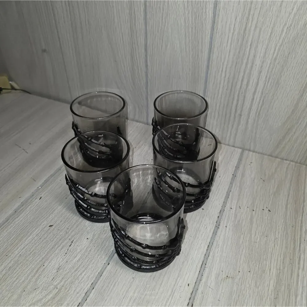 Skeleton Hand Gothic Whisky Glasses 5 Halloween Party Barware Witchy Cryptic